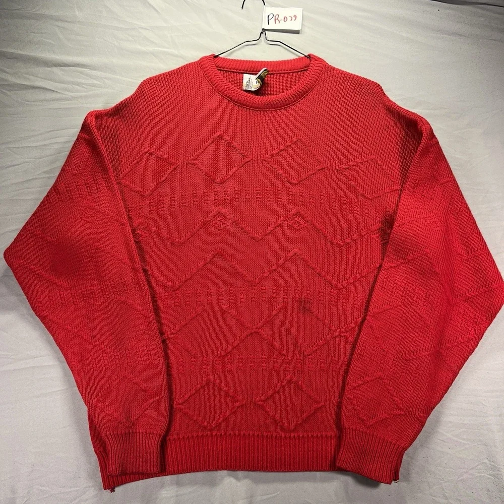 Vintage London Fog Sweater Mens Large Red Knit Grandma Heavy Cotton Cabincore